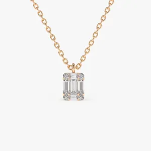 0.15CTW Baguette & Round Diamond Charm Necklace