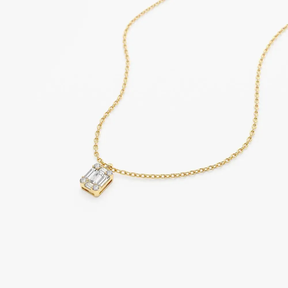 0.15CTW Baguette & Round Diamond Charm Necklace