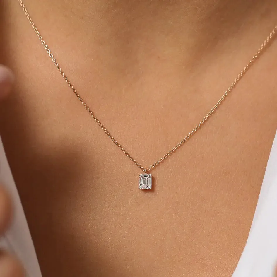 0.15CTW Baguette & Round Diamond Charm Necklace
