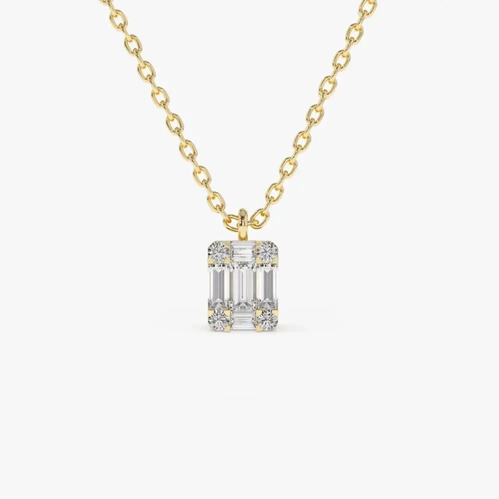 0.15CTW Baguette & Round Diamond Charm Necklace