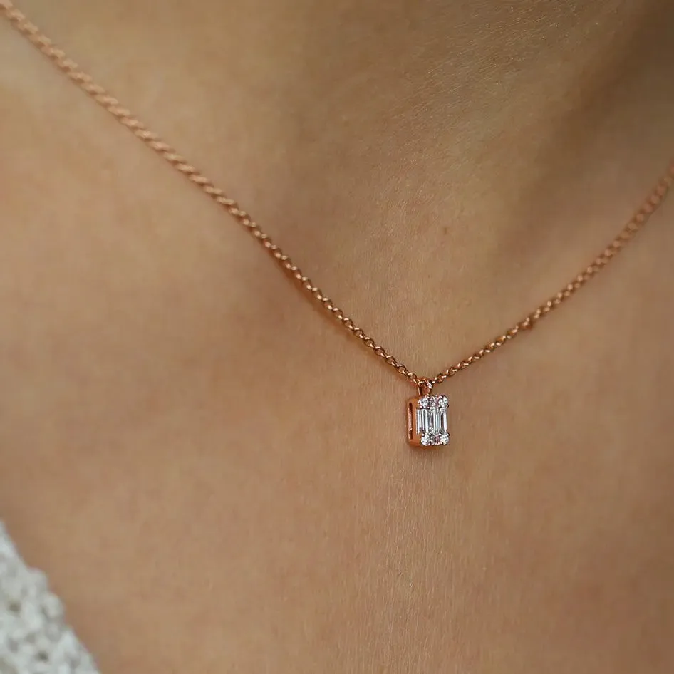 0.15CTW Baguette & Round Diamond Charm Necklace