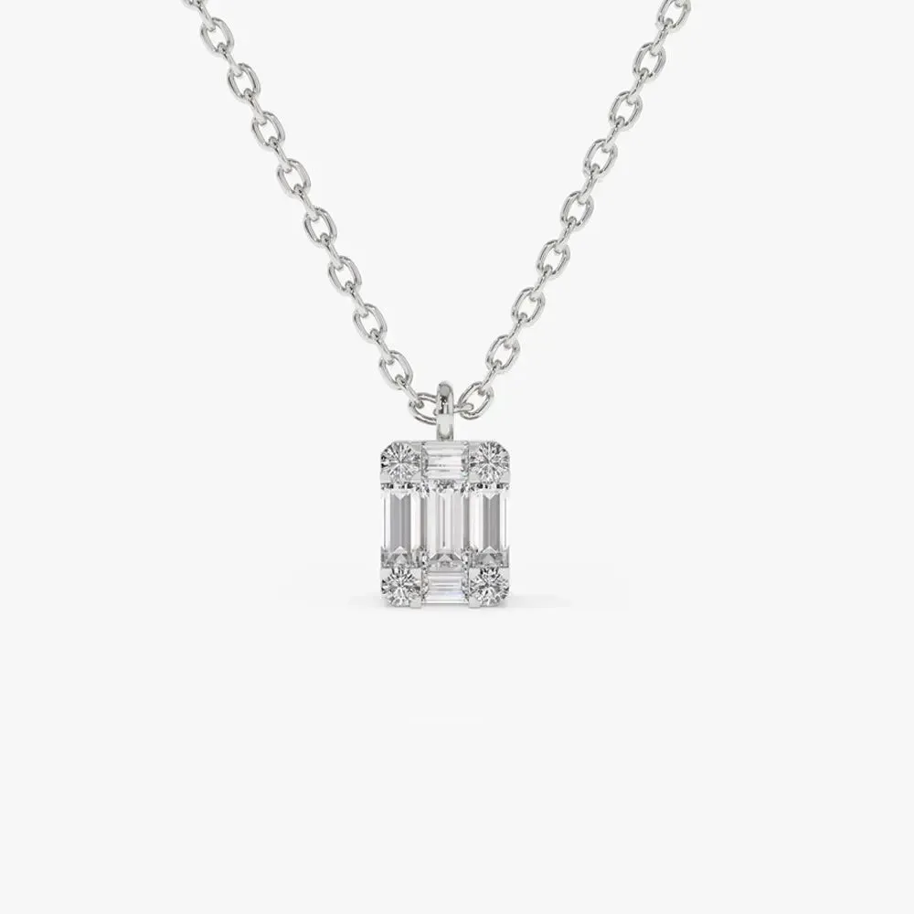 0.15CTW Baguette & Round Diamond Charm Necklace