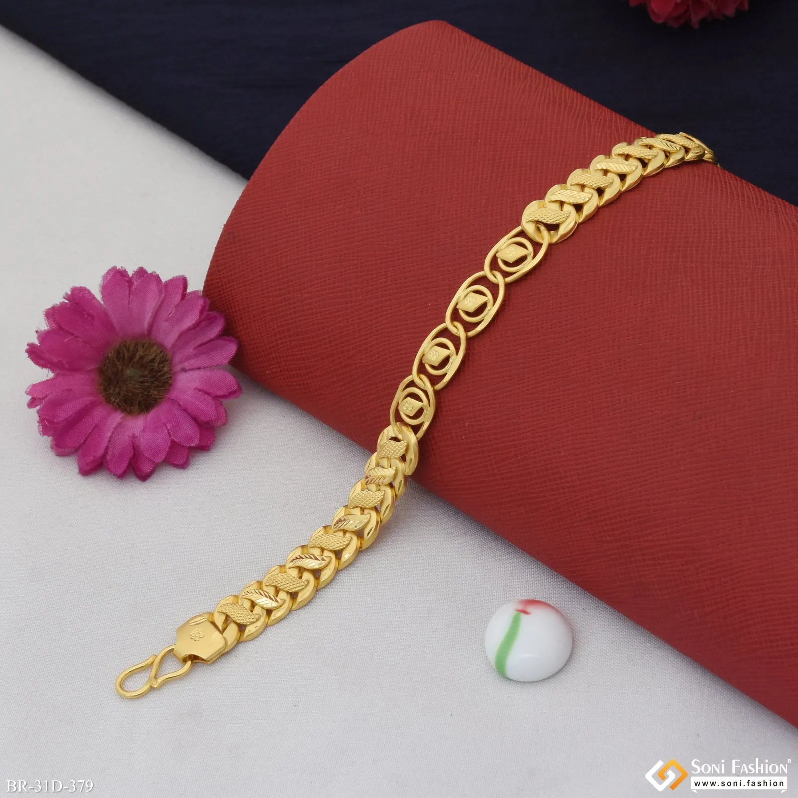 1 Gram Gold Plated 2 In 1 Best Quality Pokal Bracelet for Men - Style D379
