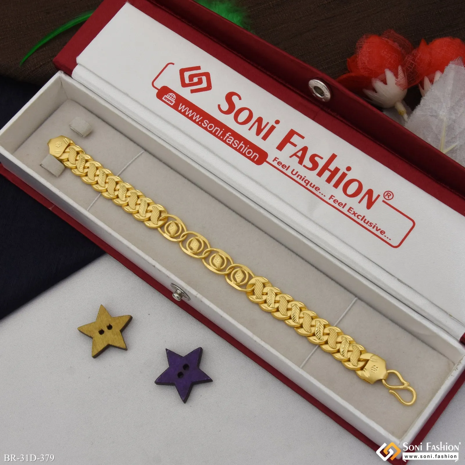 1 Gram Gold Plated 2 In 1 Best Quality Pokal Bracelet for Men - Style D379