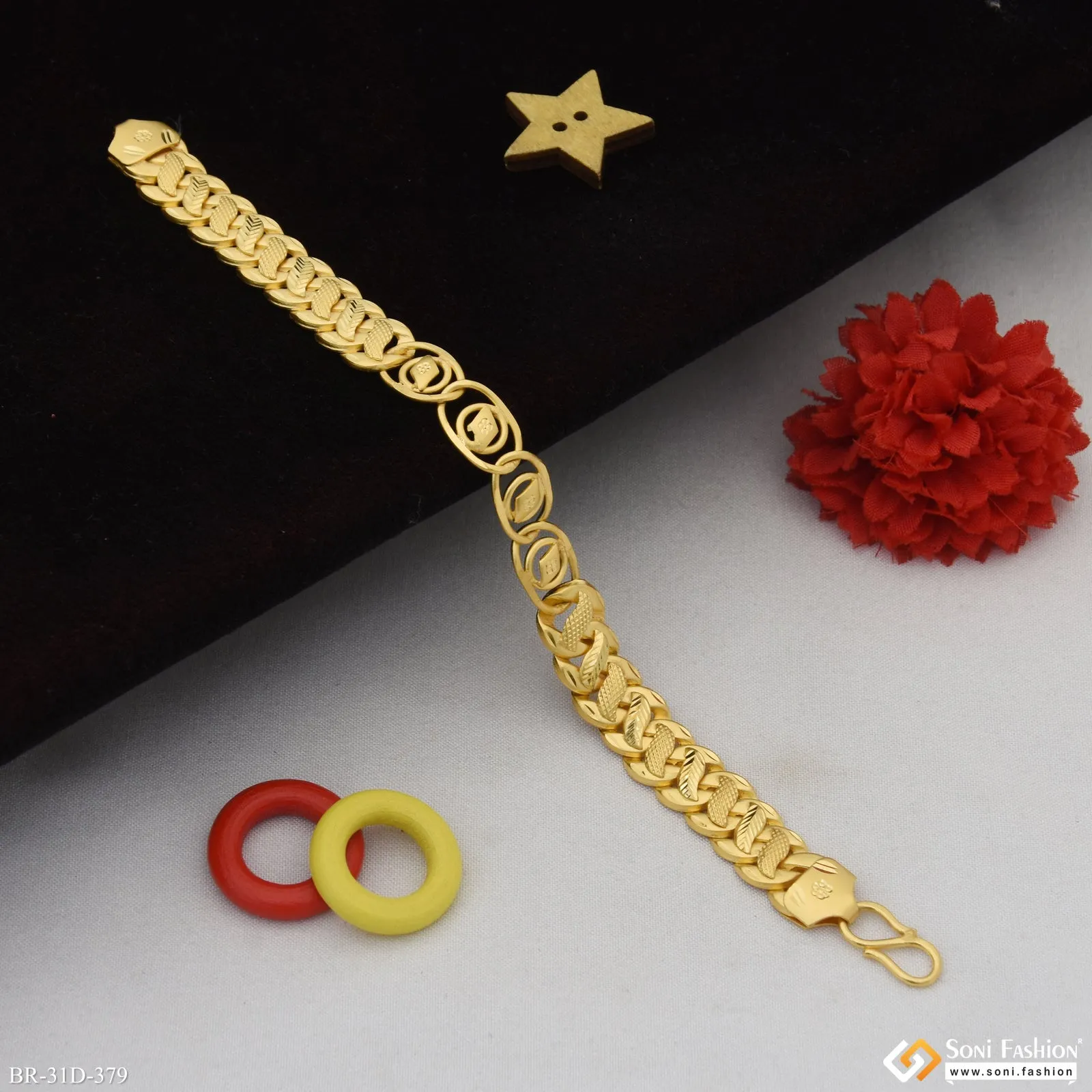 1 Gram Gold Plated 2 In 1 Best Quality Pokal Bracelet for Men - Style D379