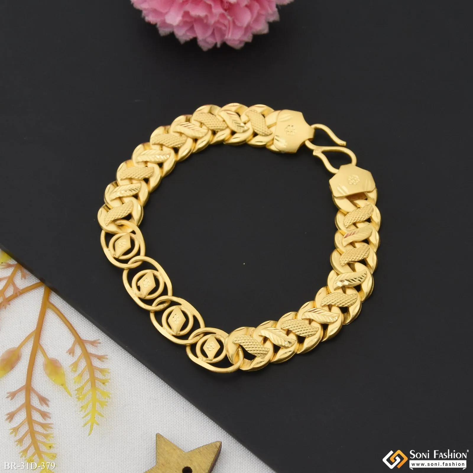 1 Gram Gold Plated 2 In 1 Best Quality Pokal Bracelet for Men - Style D379