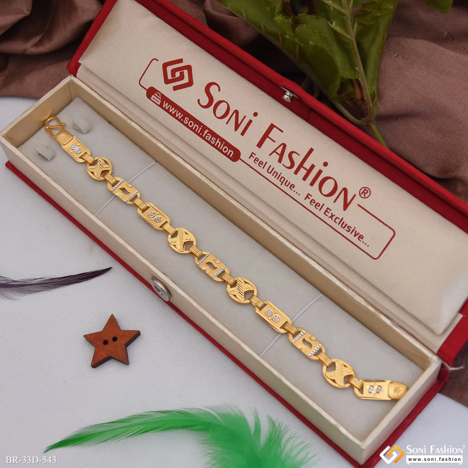1 Gram Gold Plated 2 In 1 Funky Design Nawabi Bracelet for Men - Style D543