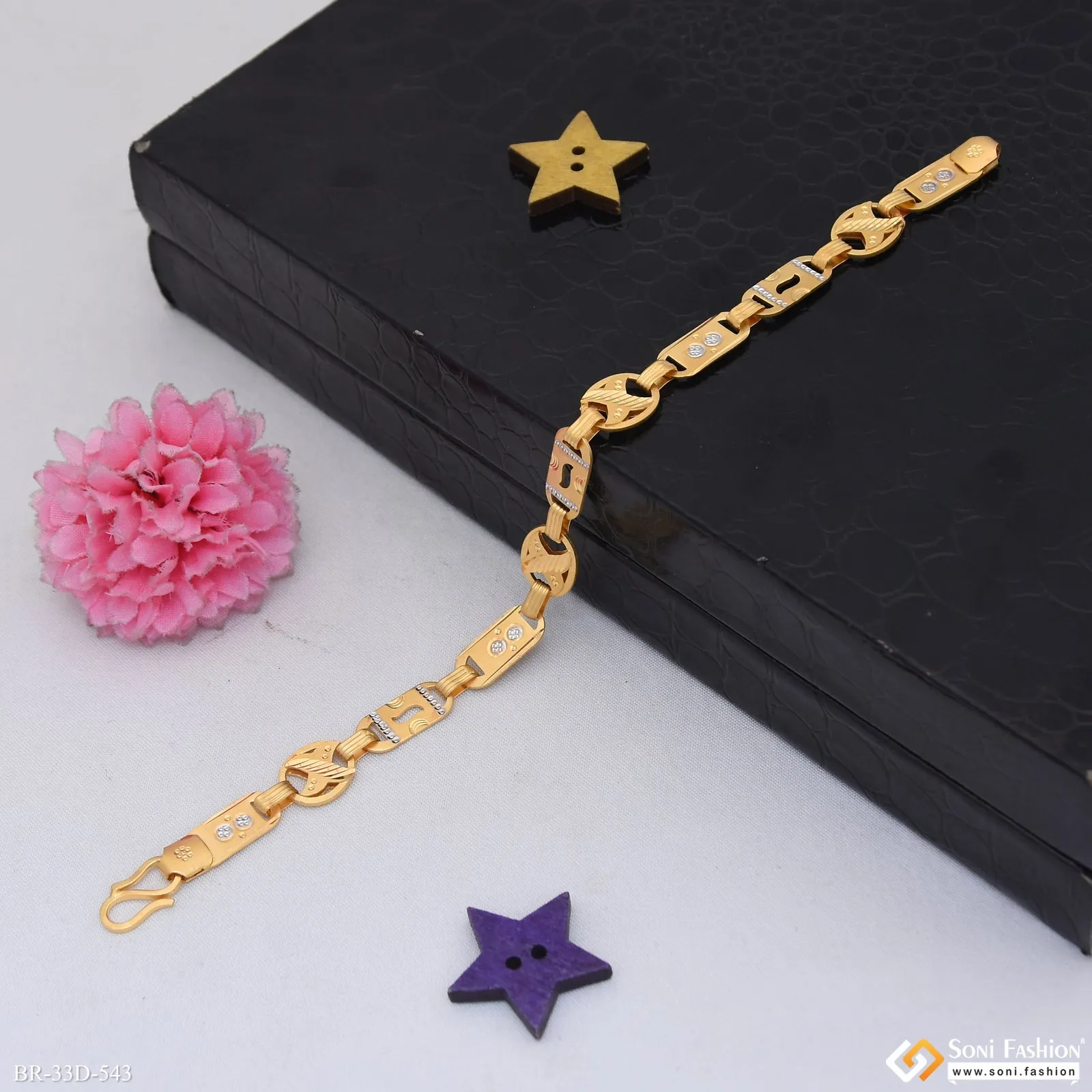 1 Gram Gold Plated 2 In 1 Funky Design Nawabi Bracelet for Men - Style D543