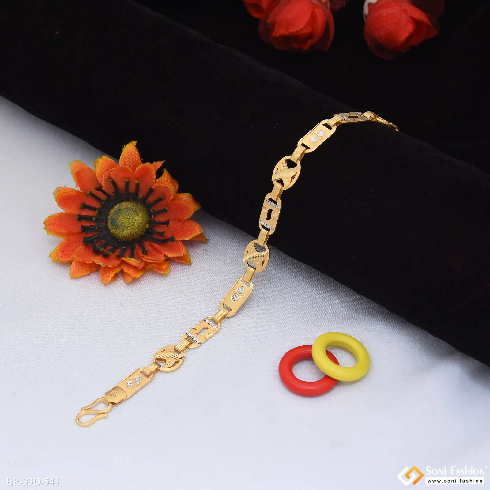 1 Gram Gold Plated 2 In 1 Funky Design Nawabi Bracelet for Men - Style D543