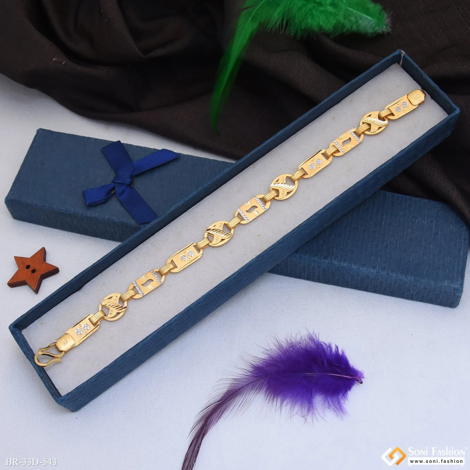 1 Gram Gold Plated 2 In 1 Funky Design Nawabi Bracelet for Men - Style D543
