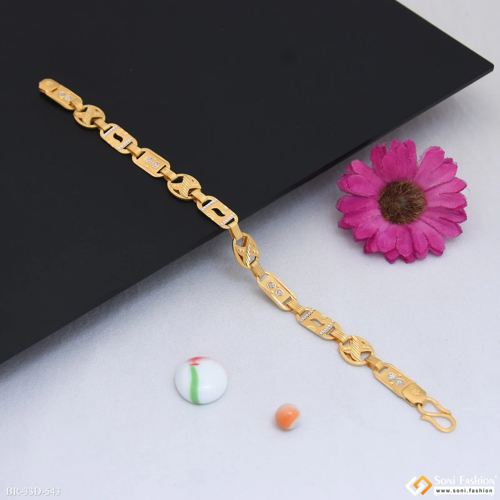 1 Gram Gold Plated 2 In 1 Funky Design Nawabi Bracelet for Men - Style D543