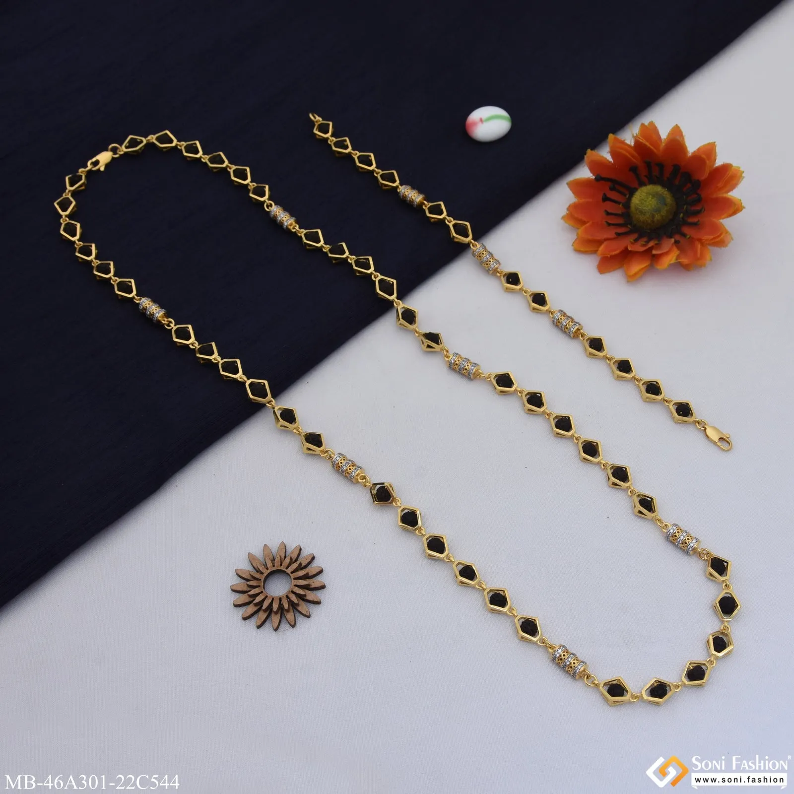 1 Gram Gold Plated Antique Design Rudraksha Mala with Bracelet for Men (MB-A301-C544)