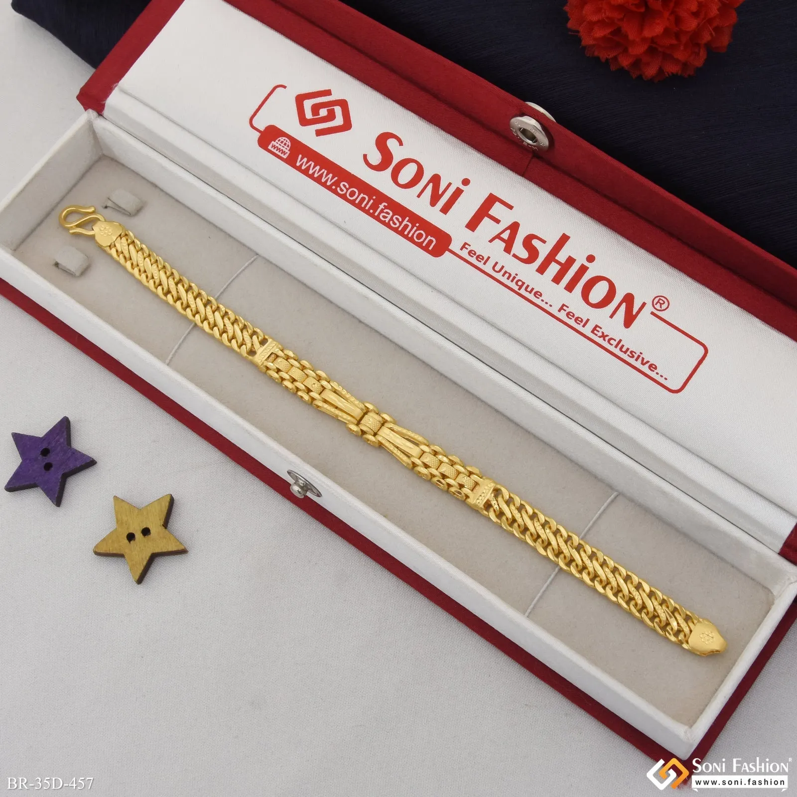 1 Gram Gold Plated Fashionable Design Bracelet for Men - Style D457