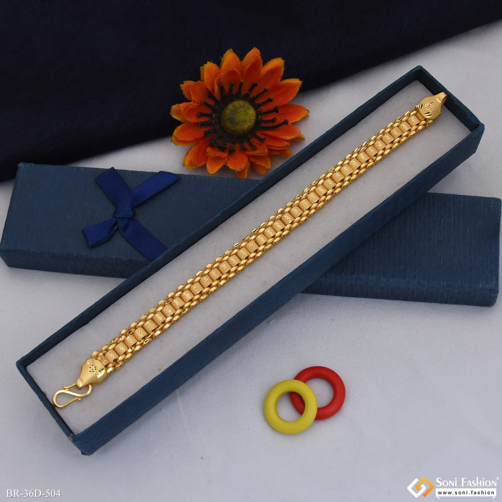 1 Gram Gold Plated Popular Design Box Bracelet for Men - Style D504