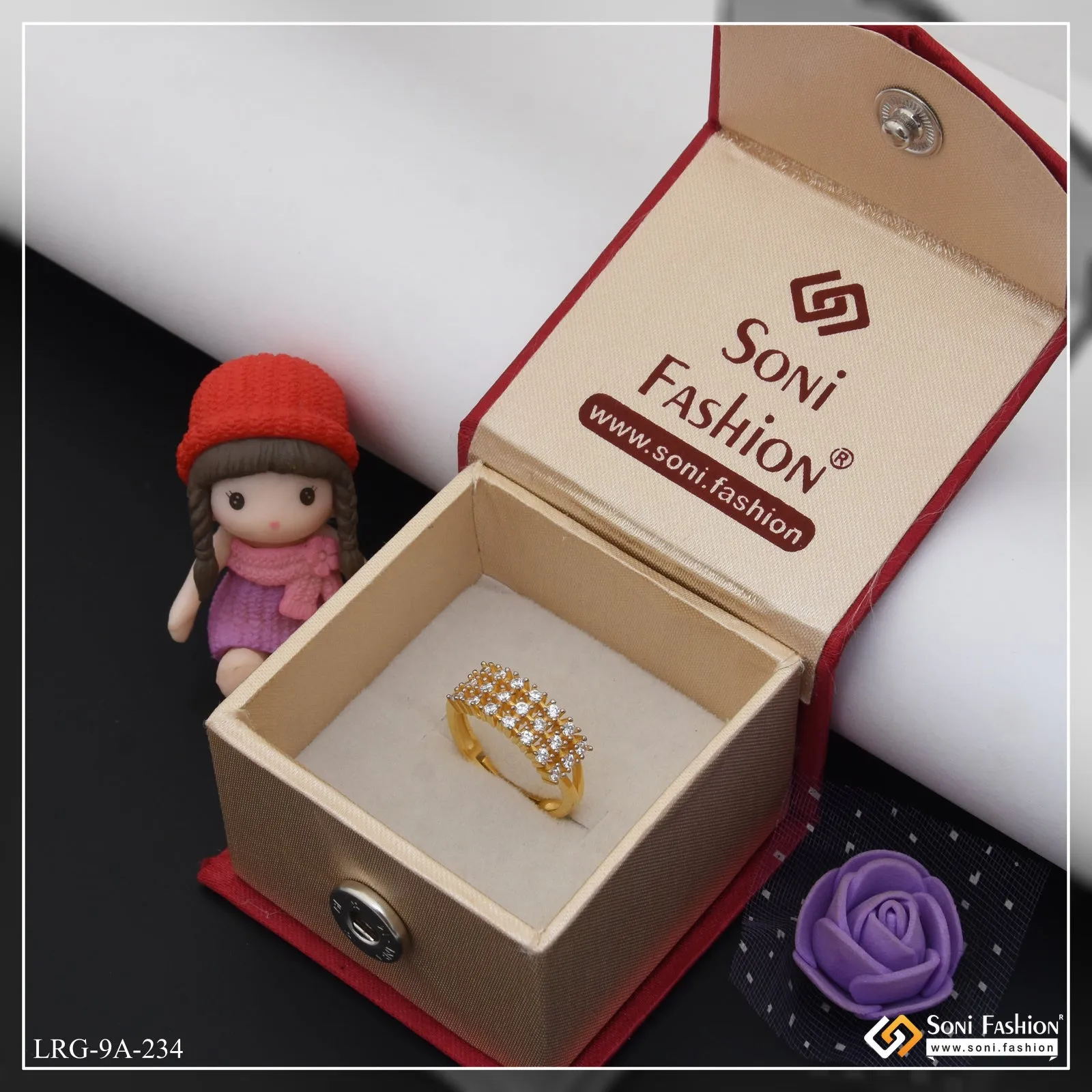 1 Gram Gold Plated Sparkling Design Ring for Ladies - Style A234