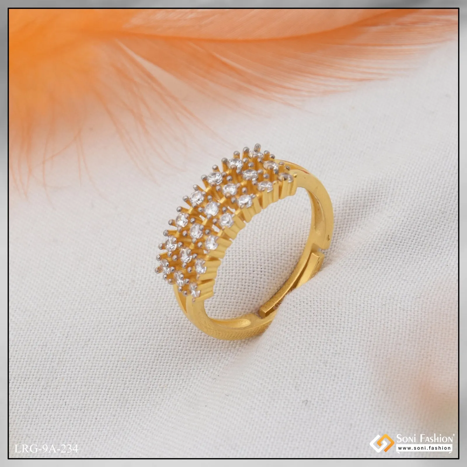 1 Gram Gold Plated Sparkling Design Ring for Ladies - Style A234