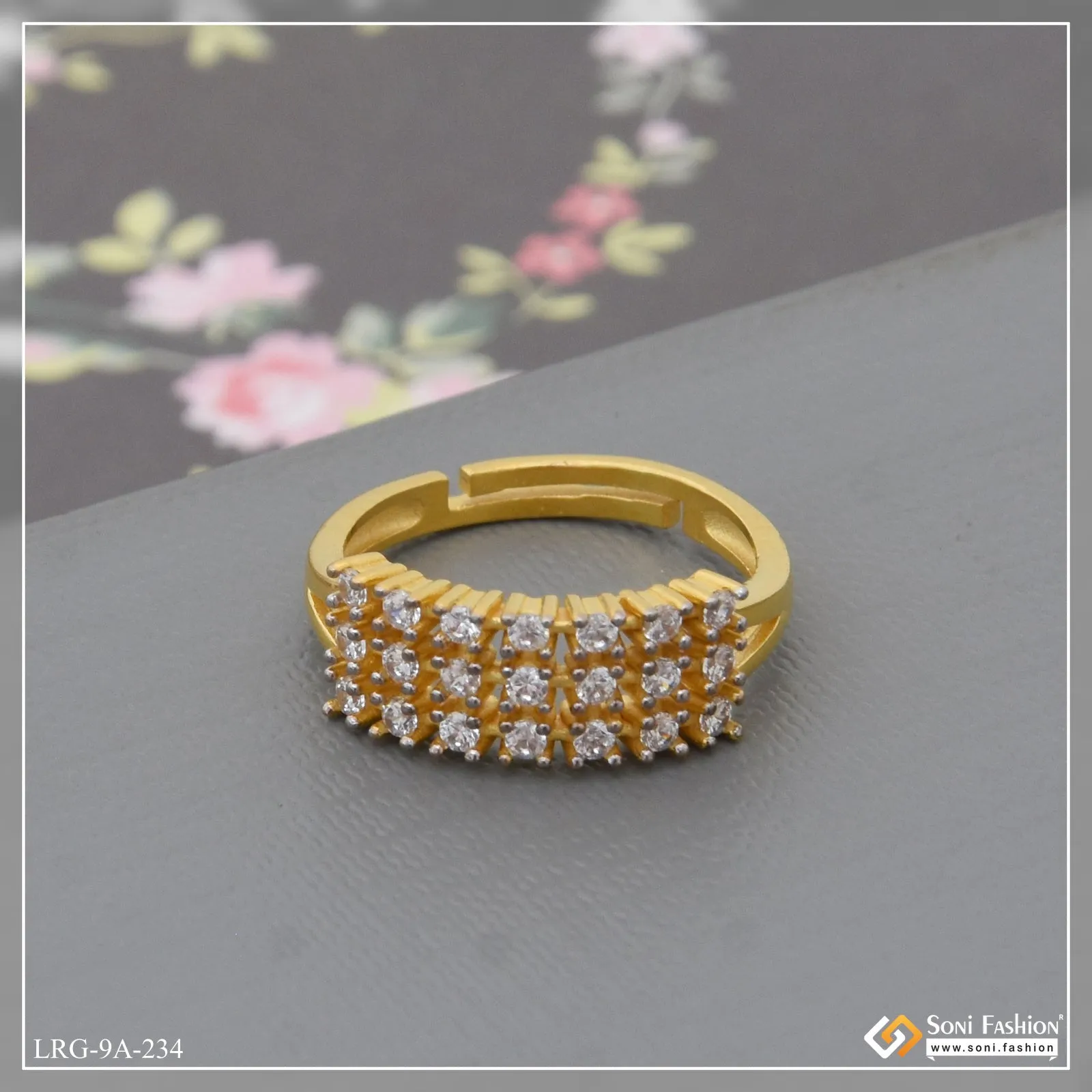 1 Gram Gold Plated Sparkling Design Ring for Ladies - Style A234
