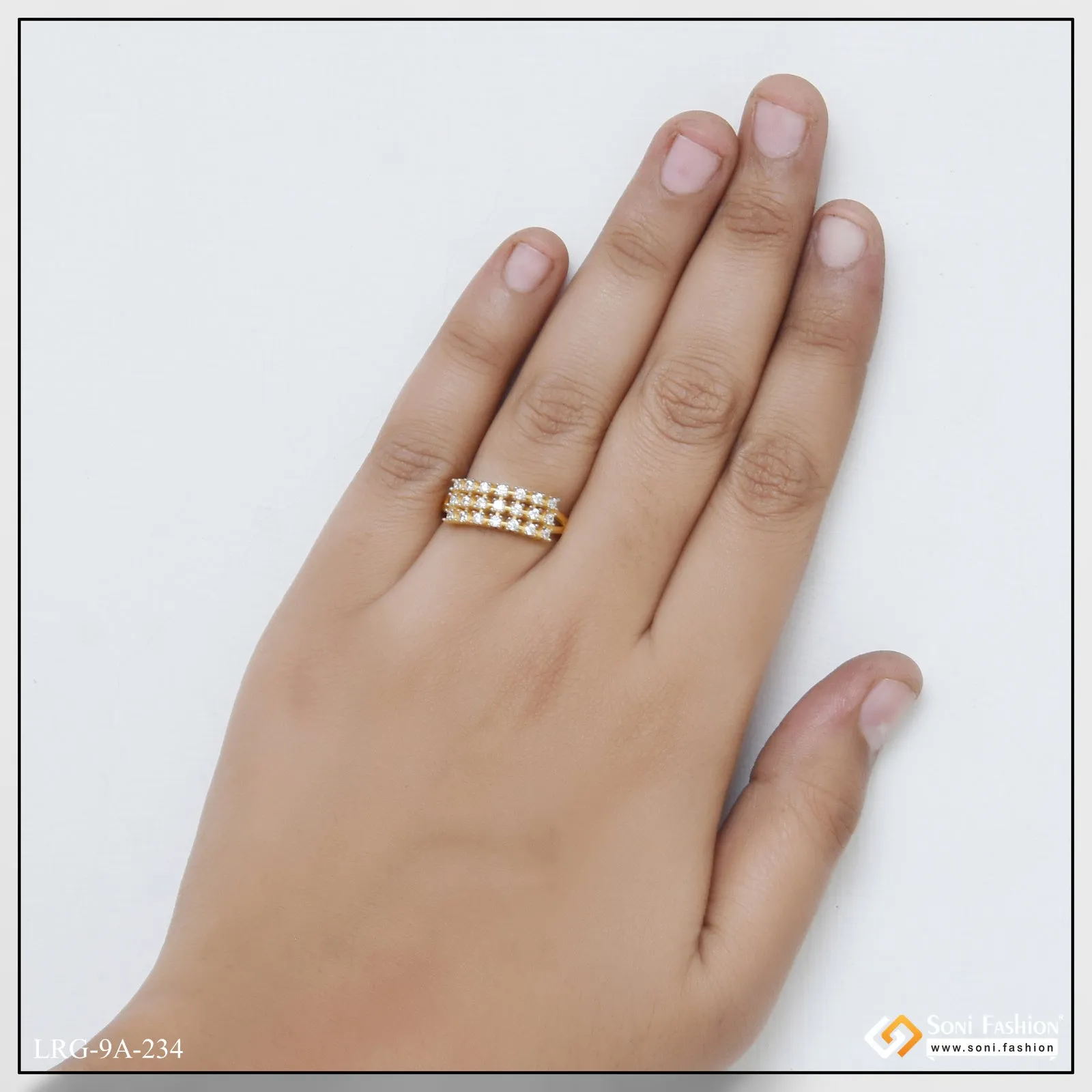 1 Gram Gold Plated Sparkling Design Ring for Ladies - Style A234