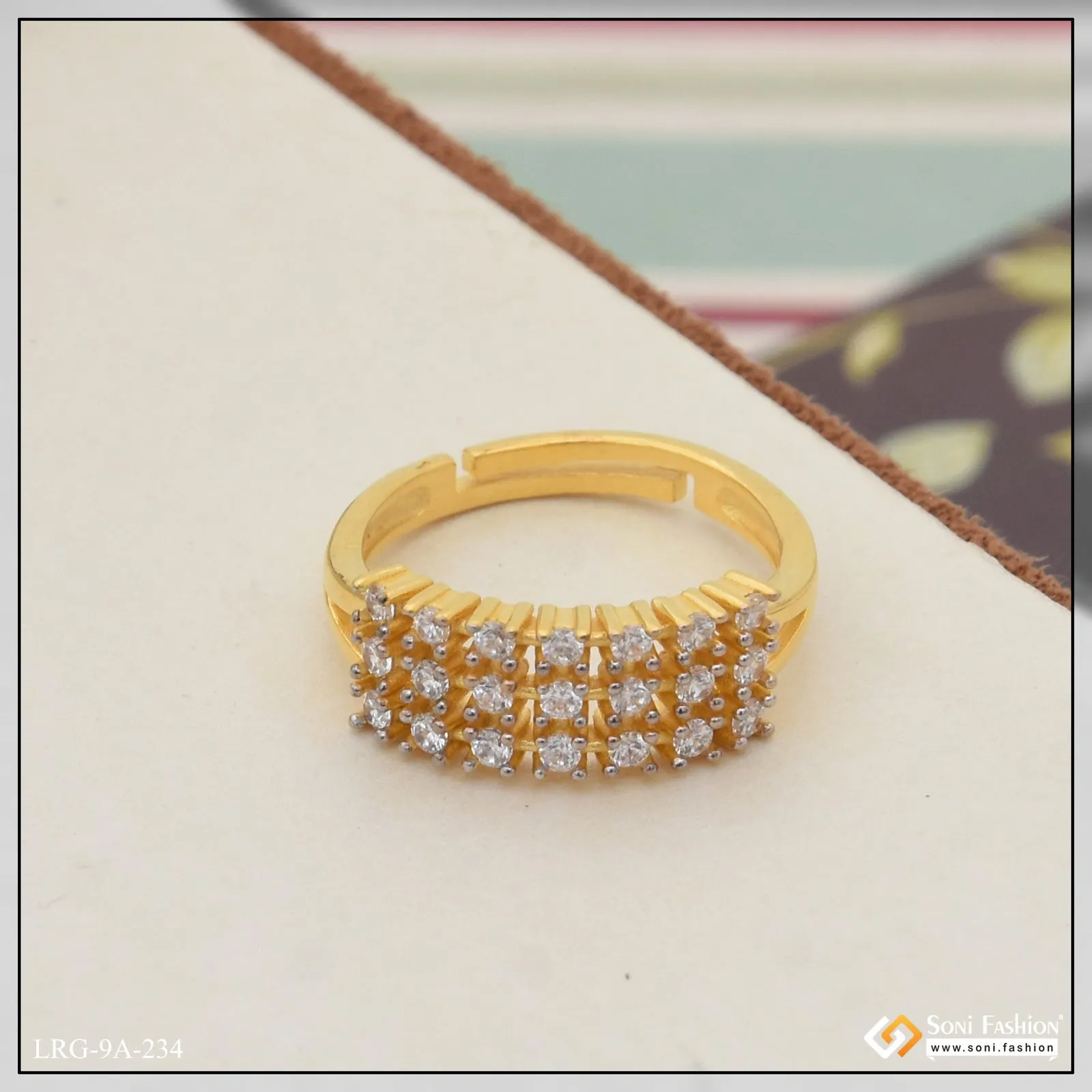 1 Gram Gold Plated Sparkling Design Ring for Ladies - Style A234