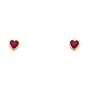 14K Gold Birthstone Heart Cut CZ Stud Earrings (5mm)