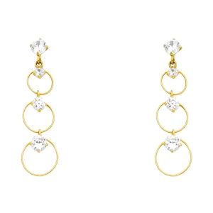 14K Gold CZ Circle Dangle Drop Stud Earrings