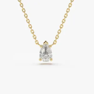 14K Gold Pear Shape Diamond Solitaire Necklace