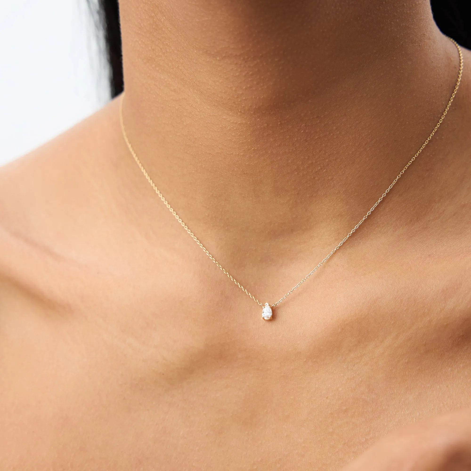 14K Gold Pear Shape Diamond Solitaire Necklace