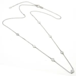 14K White Gold Diamond By The Yard Round Bezel Diamond Necklace