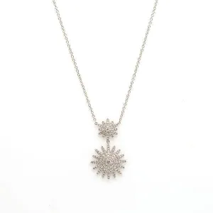 14K White Gold Diamond Necklace W/ VVS Diamonds & Double Sunburst Pendants