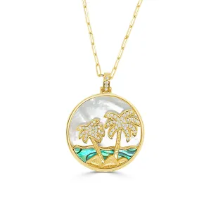 14K Yellow Abalone,Mother of Pearl and Natural Diamond 18 inch Necklace