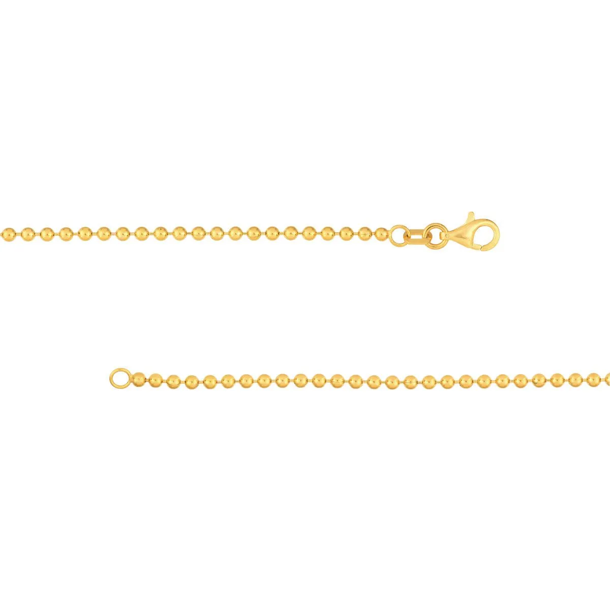 14K Yellow Gold 2.00mm Beaded Chain w/Dangle Heart Bracelet