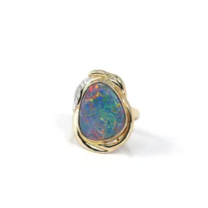 14k Yellow Gold Natural Australian Blue Opal Ring