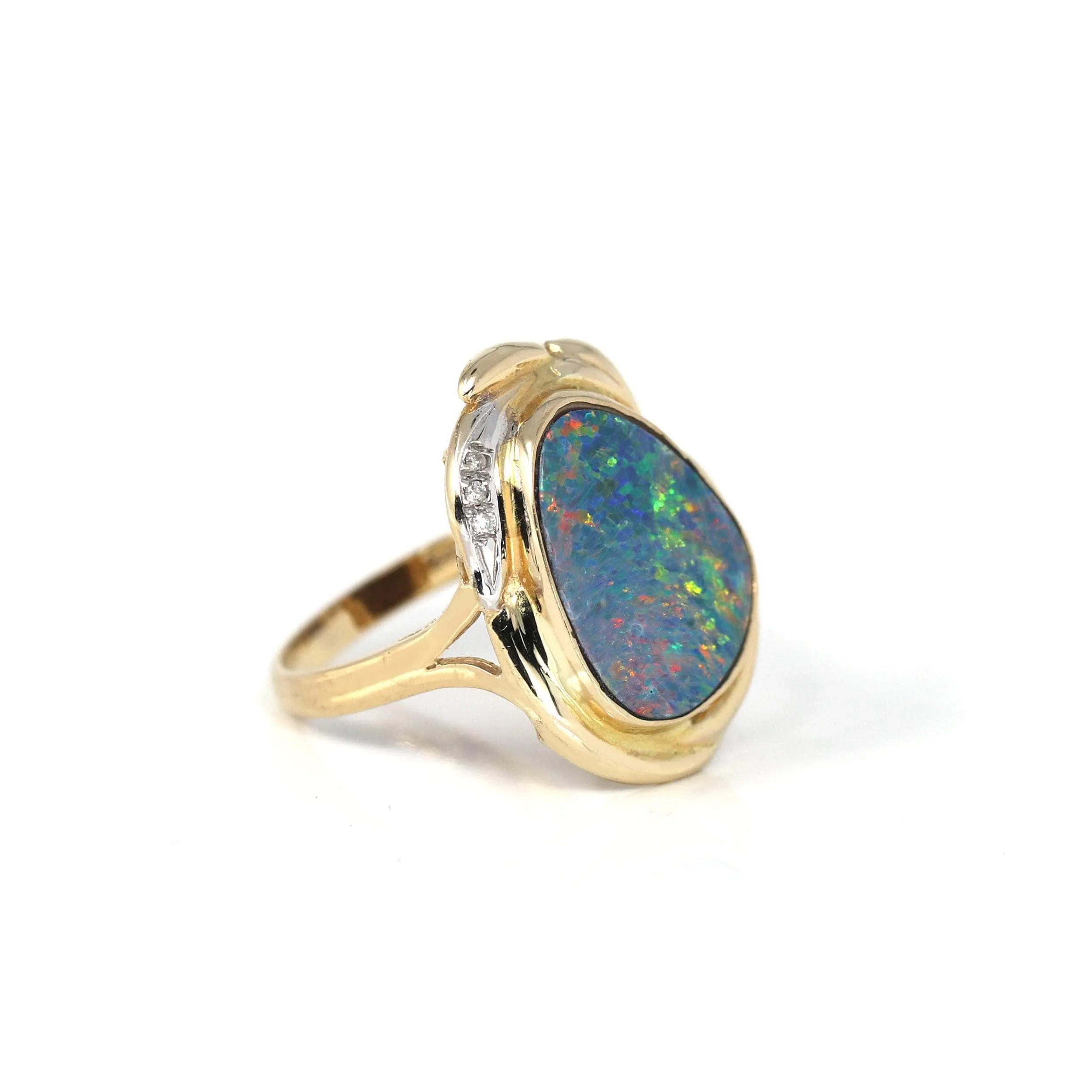 14k Yellow Gold Natural Australian Blue Opal Ring