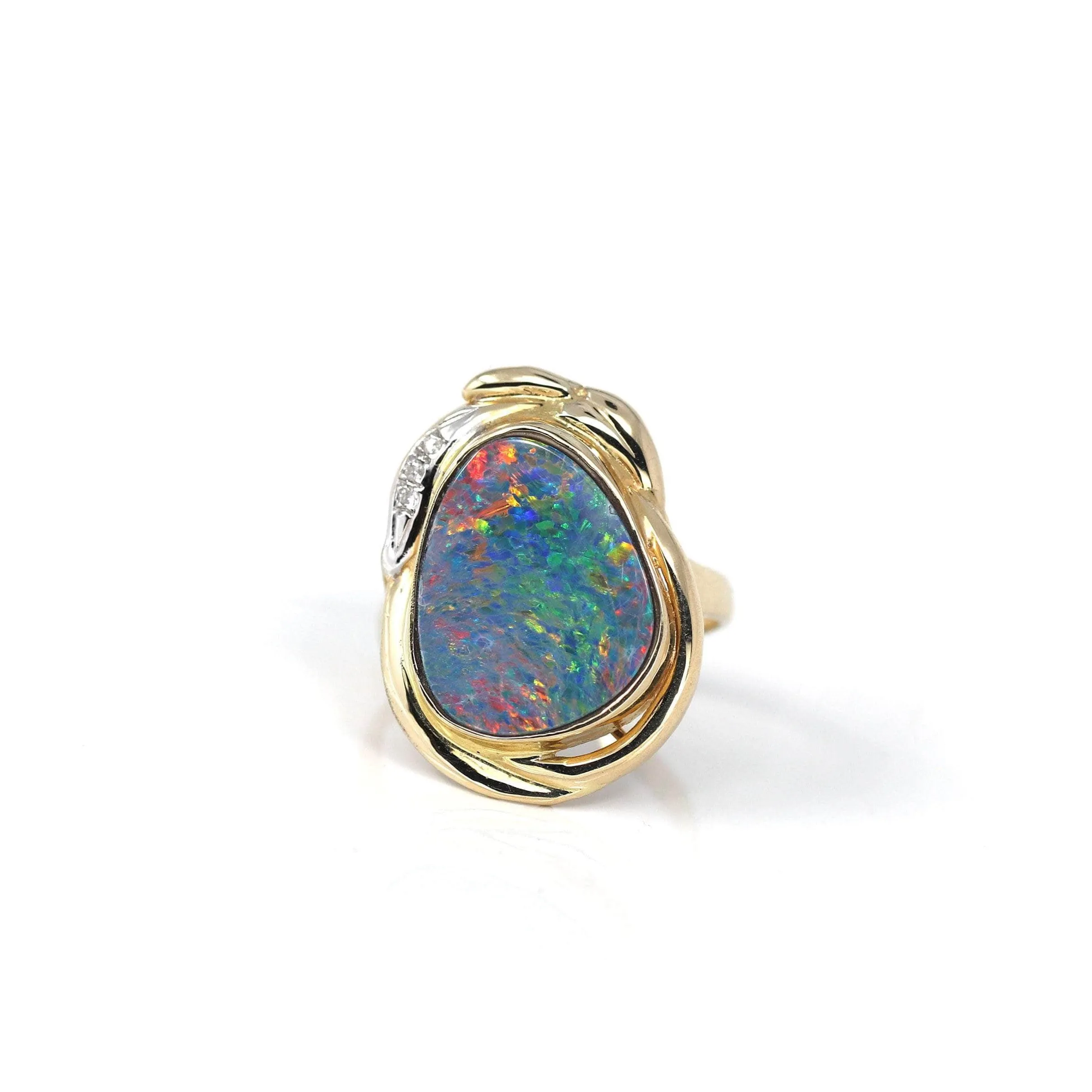 14k Yellow Gold Natural Australian Blue Opal Ring