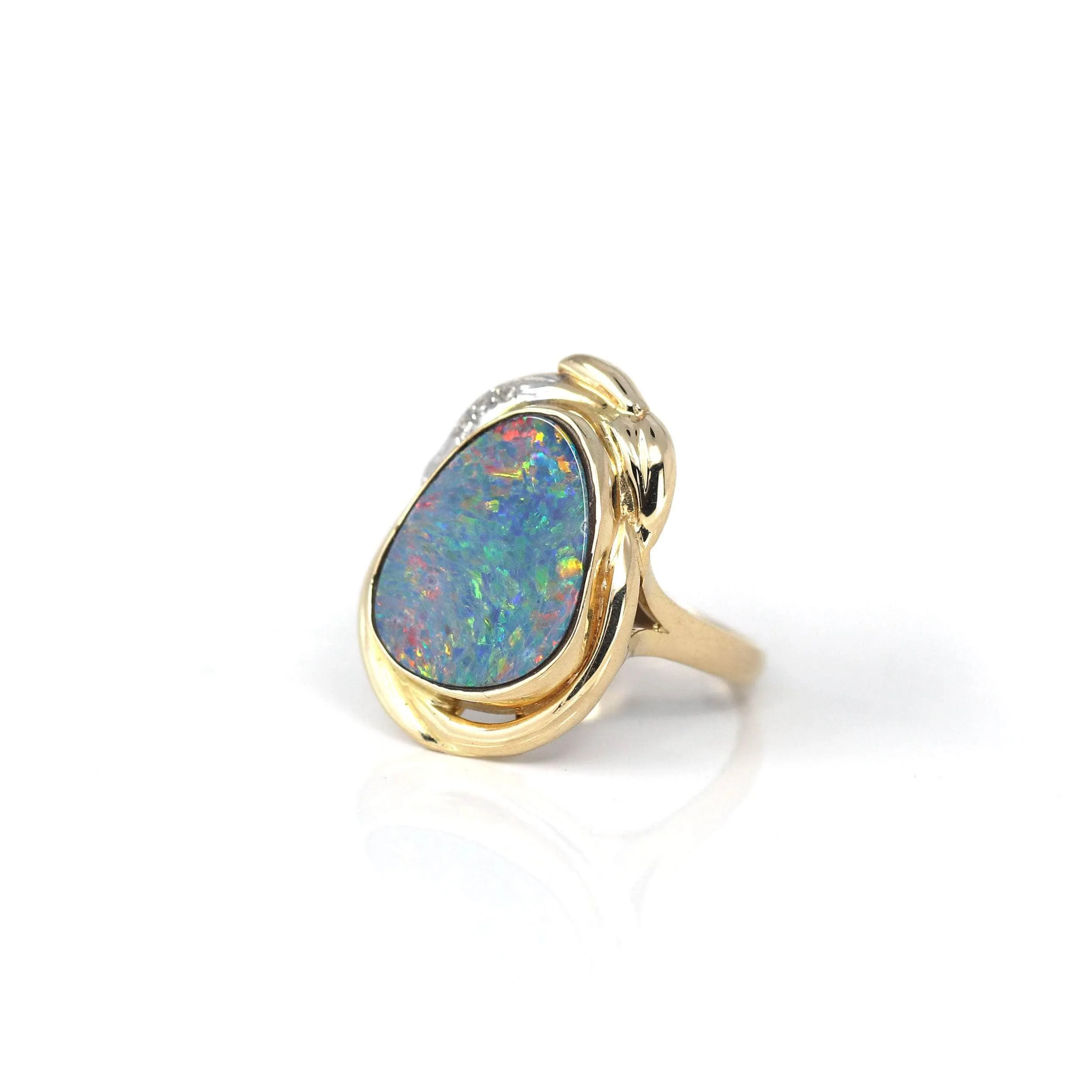 14k Yellow Gold Natural Australian Blue Opal Ring