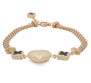 14K Yellow Gold Women's Fashion Heart Onyx Stones Bracelet