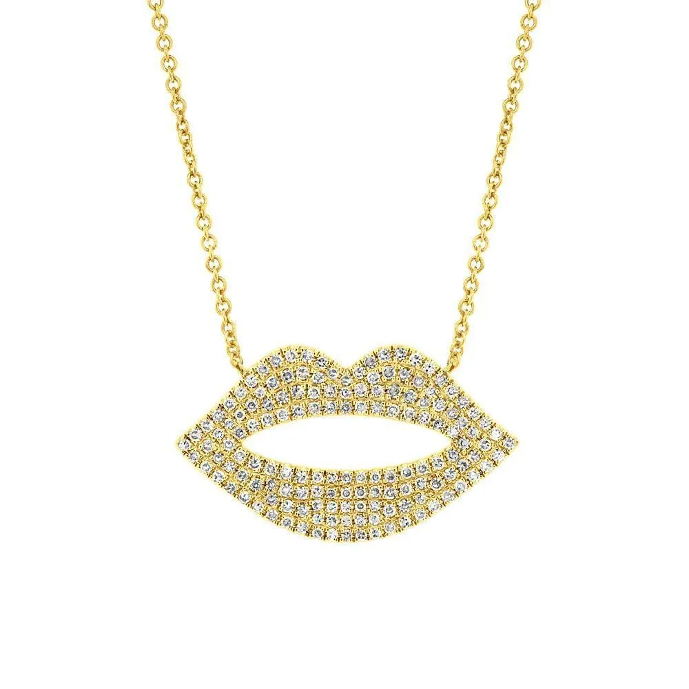 14KT GOLD 0.36 CTW DIAMOND PAVÉ LIPS NECKLACE
