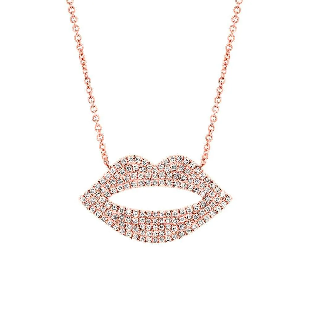14KT GOLD 0.36 CTW DIAMOND PAVÉ LIPS NECKLACE