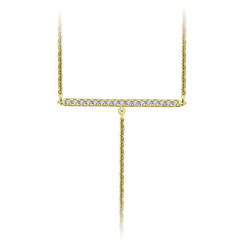 18k Gold Line Dangling Diamond Necklace