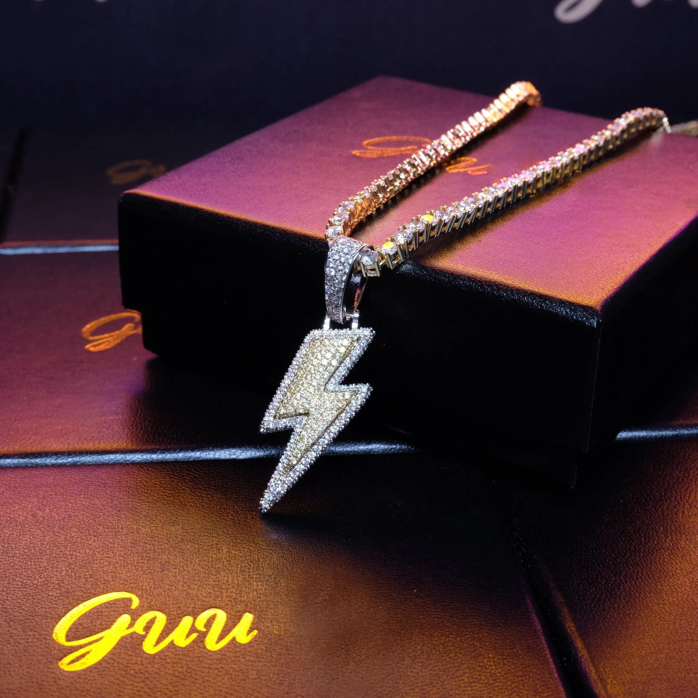 18K Gold-Plated CZ Iced Lightning Necklace