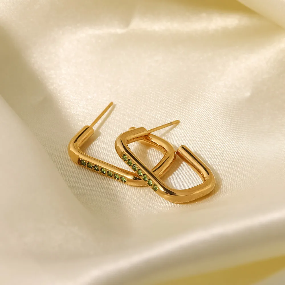 18k Gold Plated Hoop Inlaid White/Pink/Light Green Zircon Earrings
