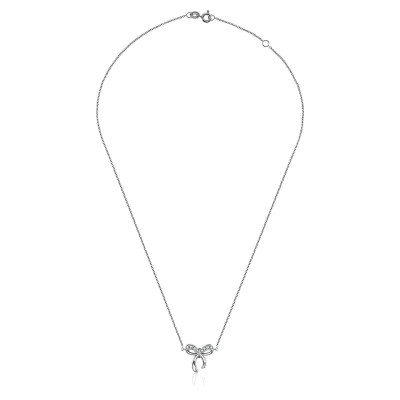 18k Gold Ribbon Bow Diamond Necklace