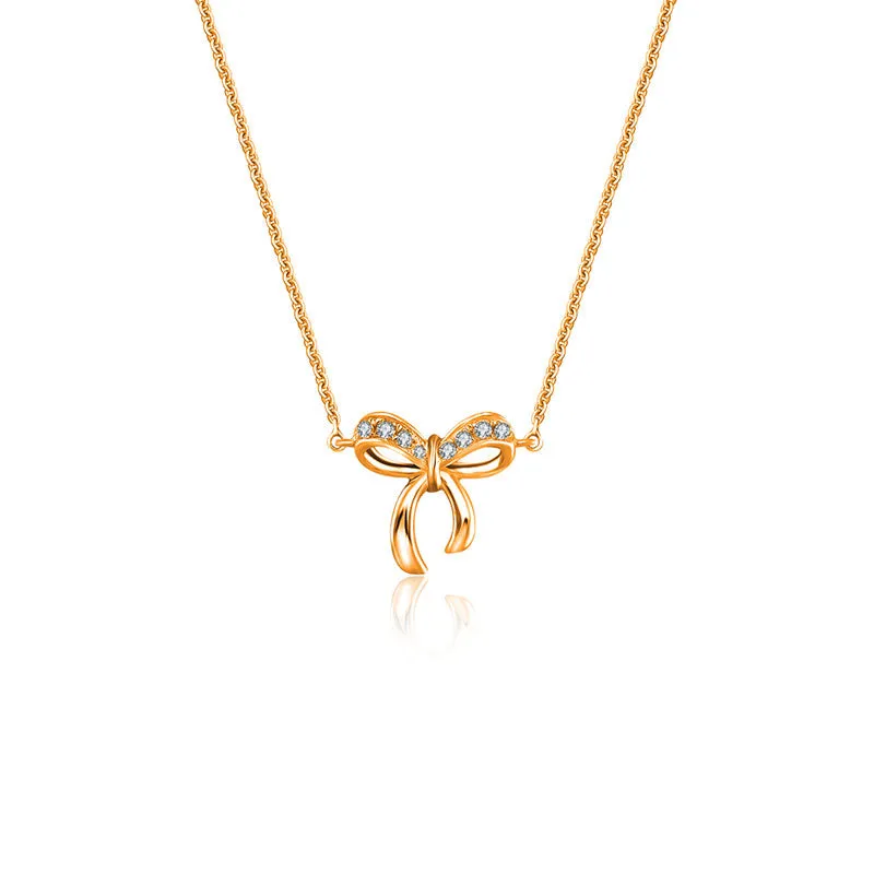 18k Gold Ribbon Bow Diamond Necklace