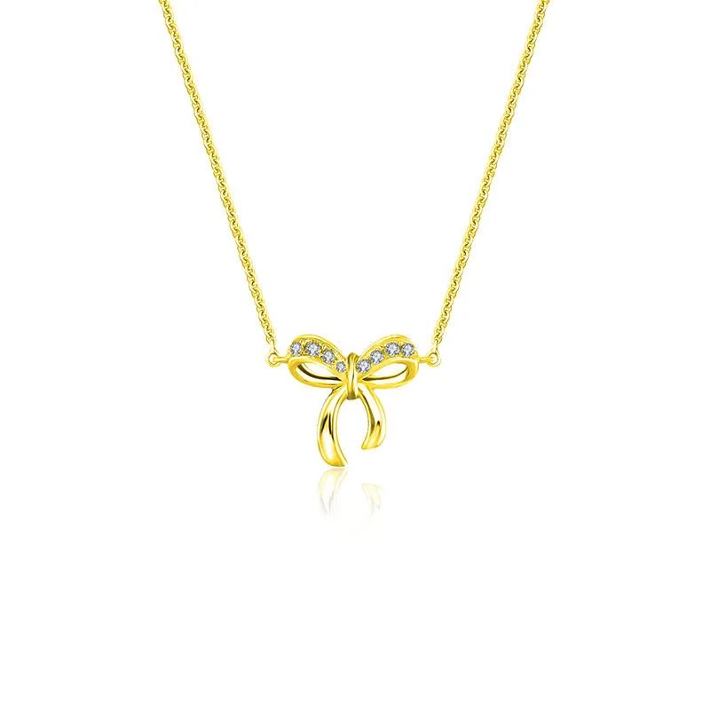 18k Gold Ribbon Bow Diamond Necklace