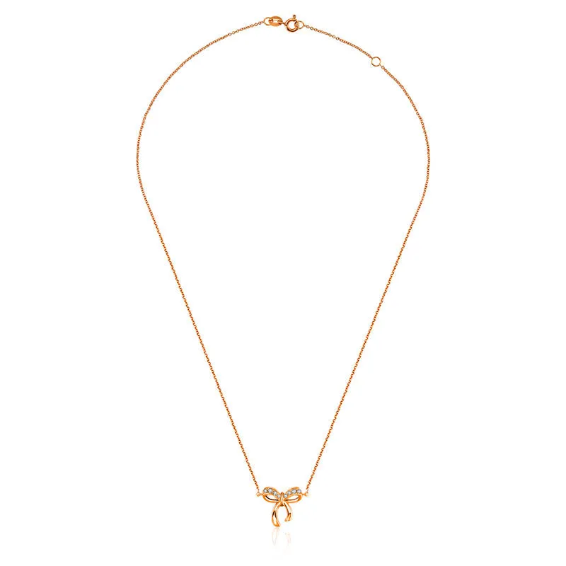 18k Gold Ribbon Bow Diamond Necklace