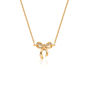 18k Gold Ribbon Bow Diamond Necklace