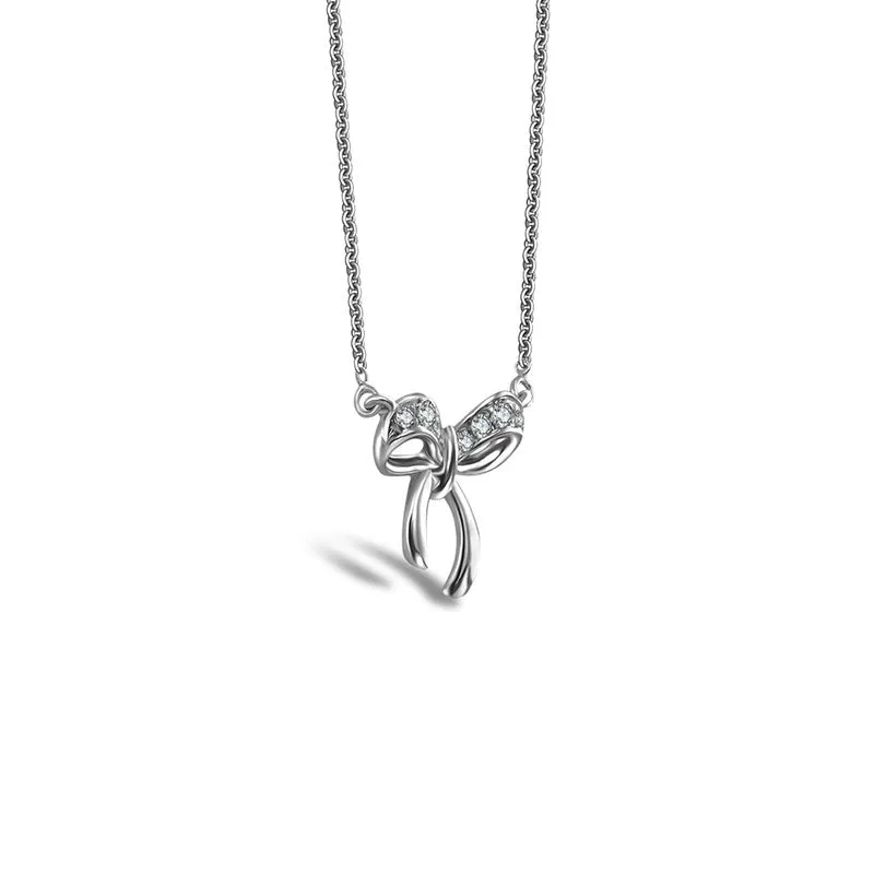 18k Gold Ribbon Bow Diamond Necklace