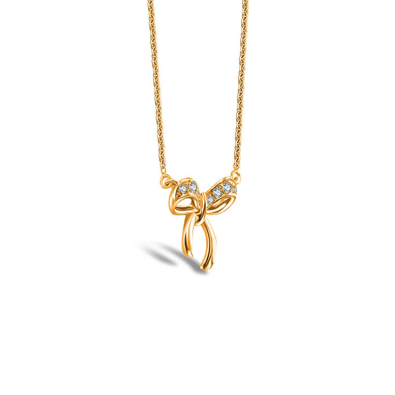 18k Gold Ribbon Bow Diamond Necklace