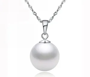 18K White Gold 3 ct Pearl Round 18 Inch Necklace Gold Plated