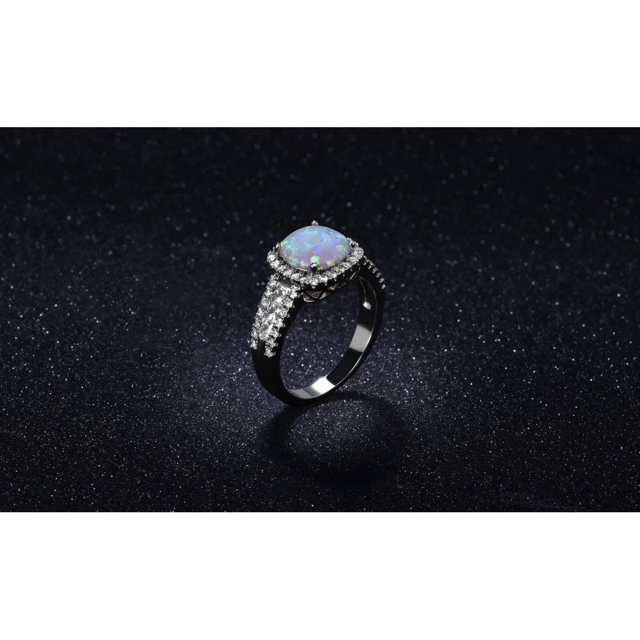 18k White Gold White Opal Cushion Cut Halo Ring 3.50 cttw Sizes 6 7 8 9